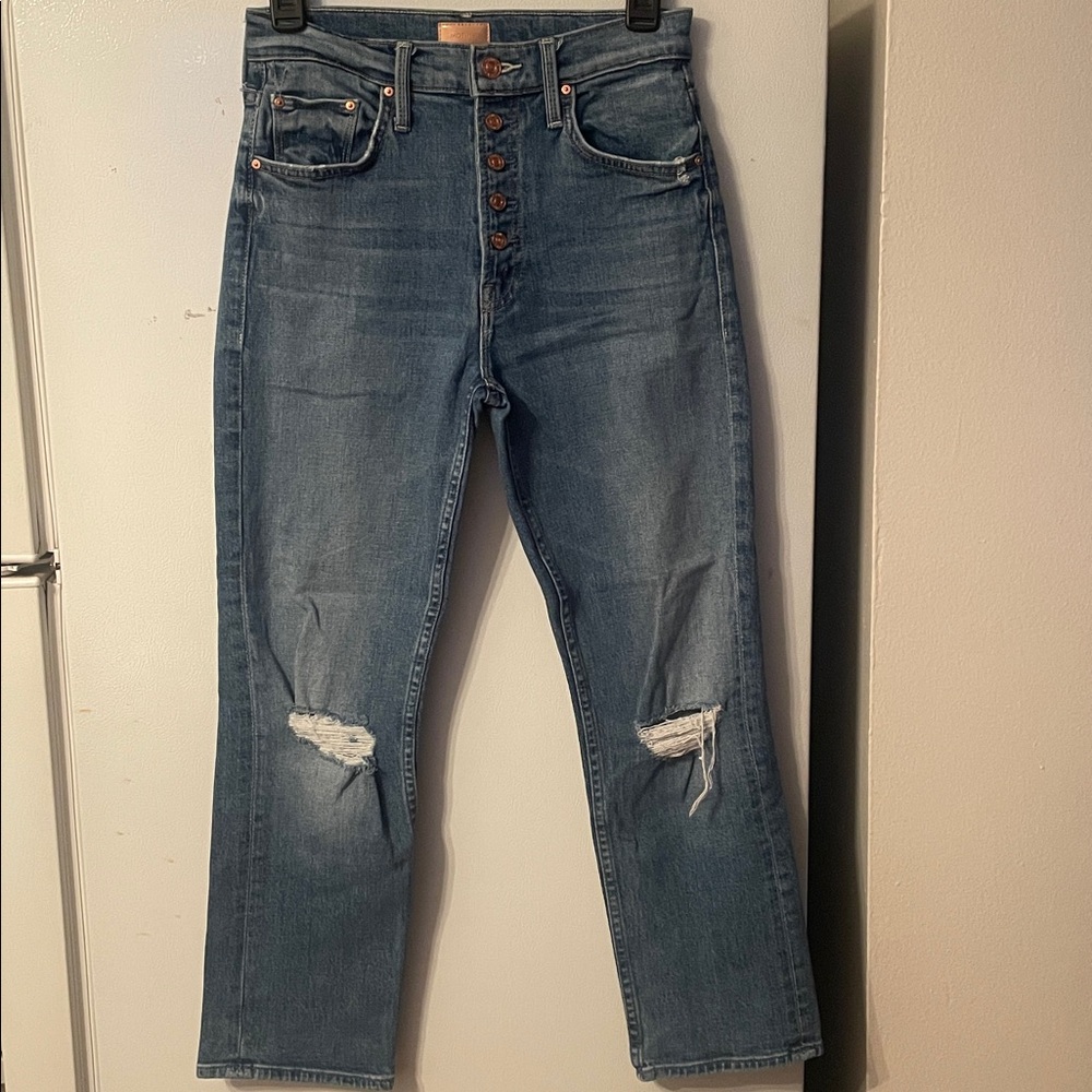 MOTHER Size 25 The Pixie Tomcat Crop Not Cut & Paste Cotton Gold Button Accents